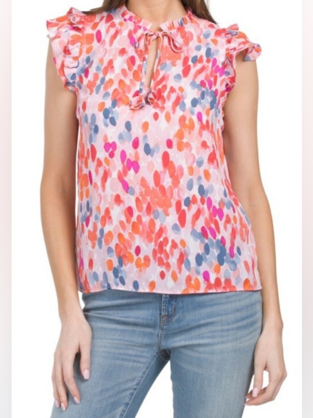 NWT 1 State Ruffle Peasant Colorful Watercolor Print Blouse